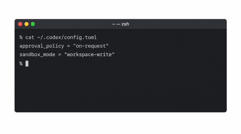 config.toml de Codex CLI avec les réglages approval_policy et sandbox_mode
