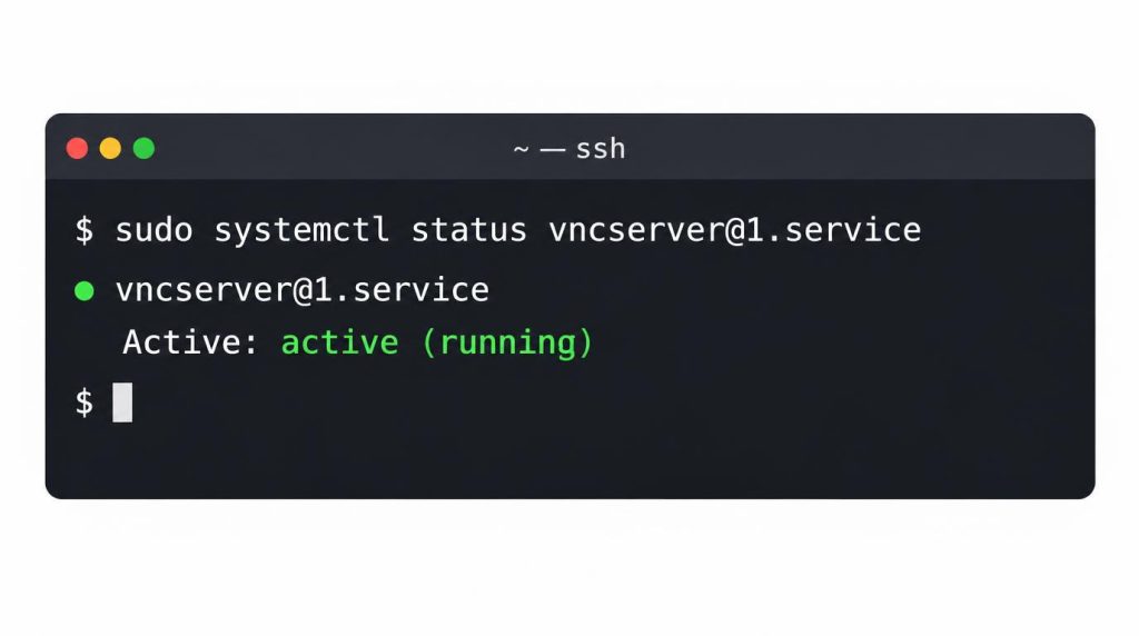 Saída do systemctl status mostrando o serviço VNC rodando